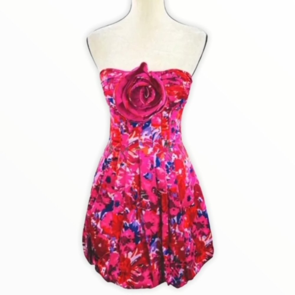 BCBG Max Azria Floral Dress Strapless Bubble